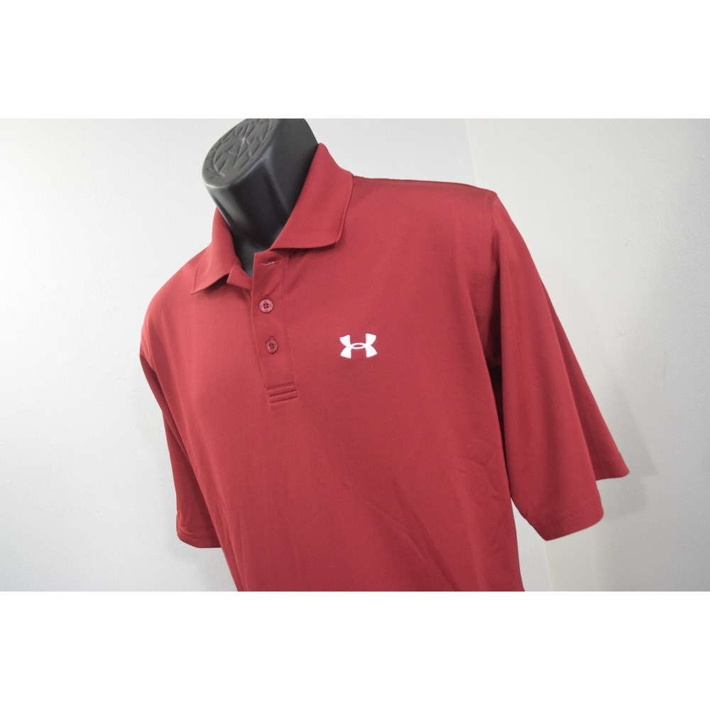 Under Armour Golf Polo Red Performance Wicking Short Sleeve Mens Size Medium